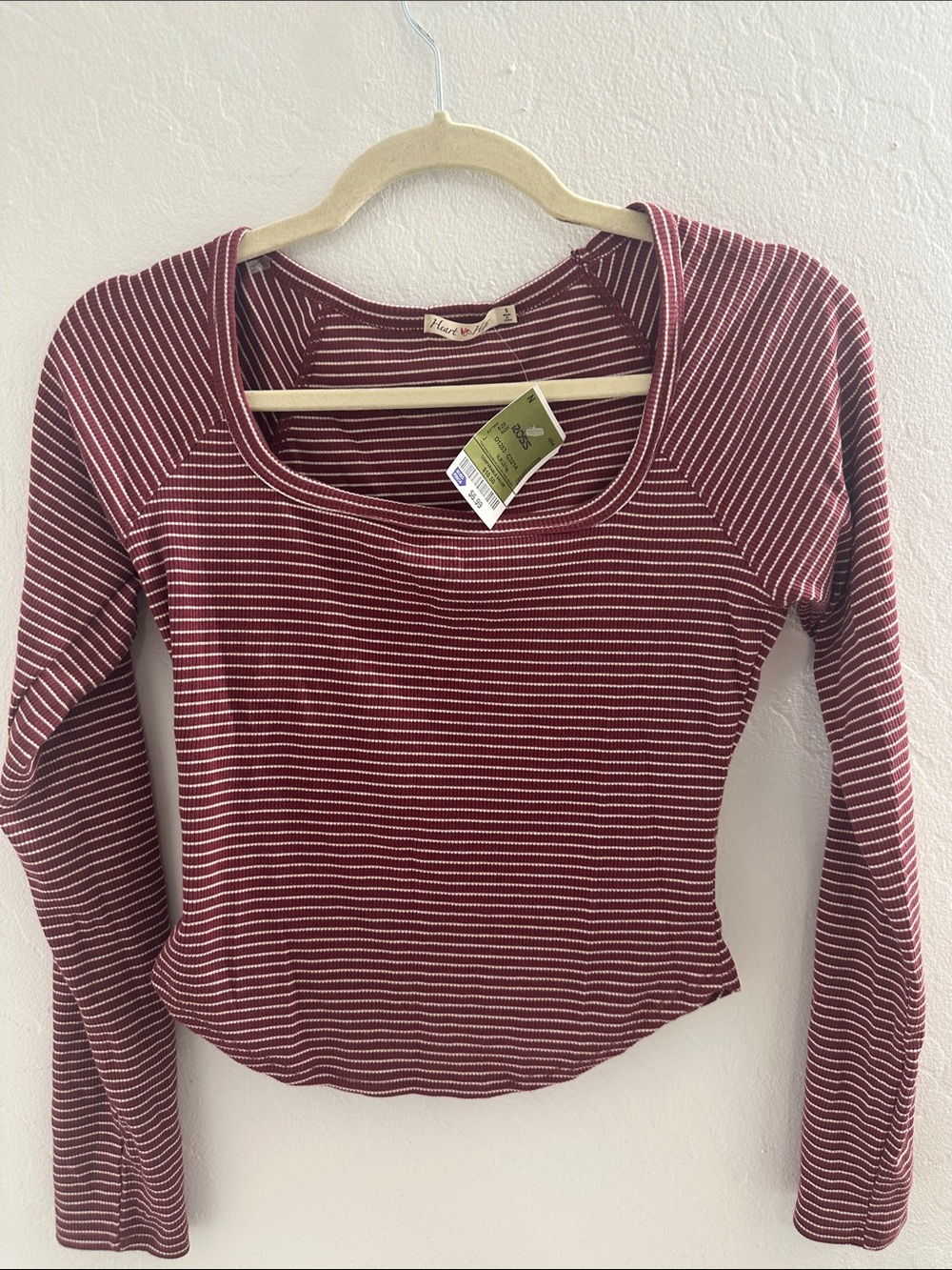 Heart & Hips Burgundy and White Striped Long Sleeve Scoop Top
